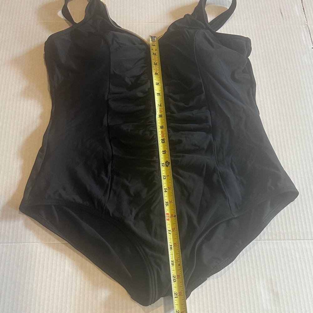 Miraclesuit Black classic Swimsuit with Gold Zipper padded bra support stretchy - Picture 3 of 9